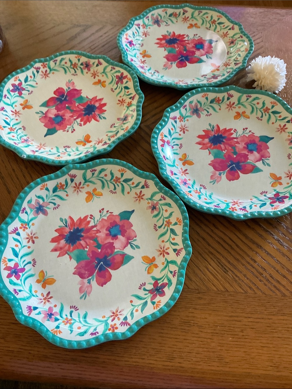 Four Melamine Pioneer Woman salad plates . 8.7inches . Adorable